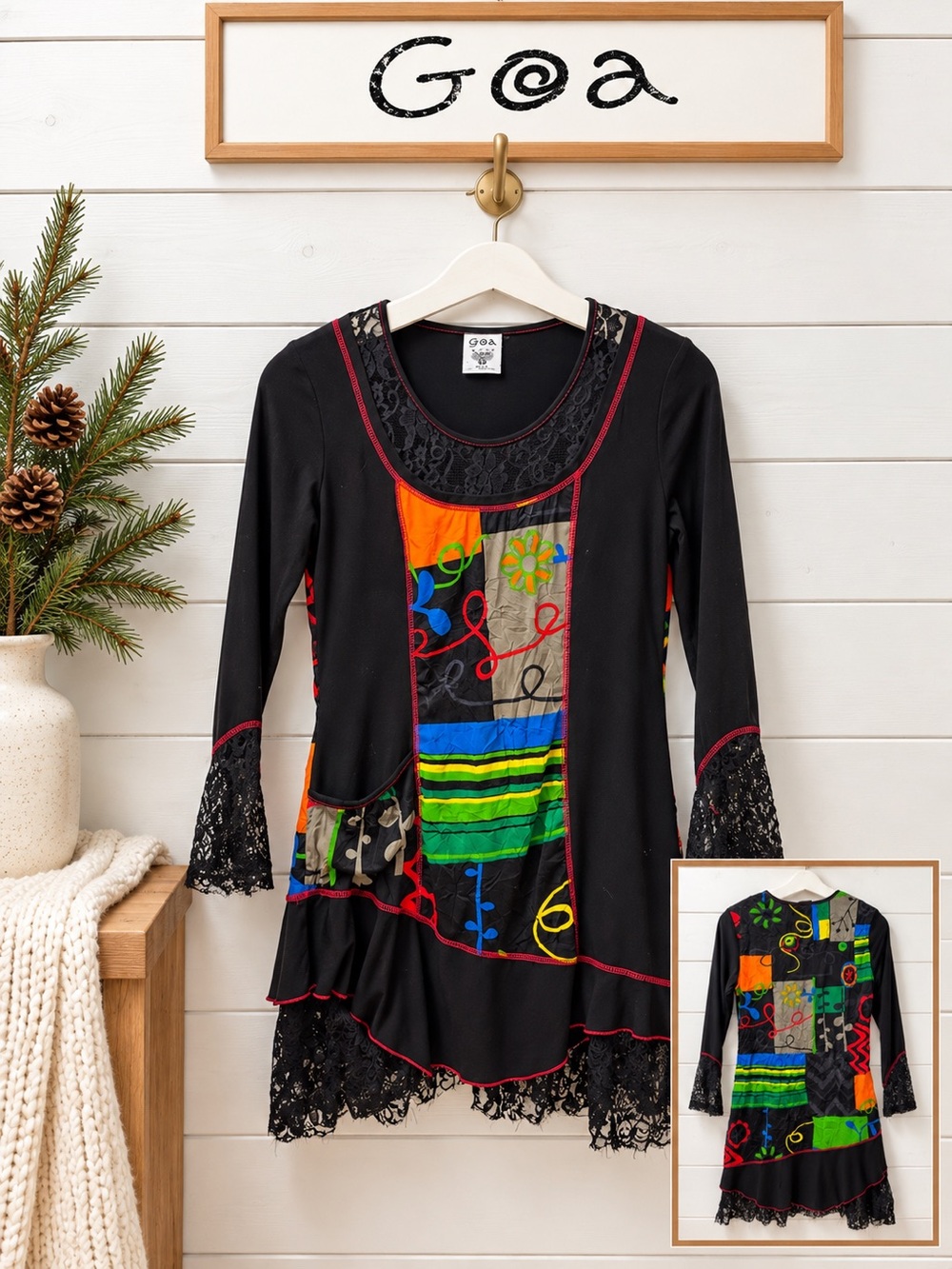 GOA Multicolor Patchwork Lace Tunic Dress – Size S